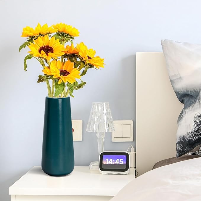 D'vine Dev 11 Inch Ceramic Flower Vase Matte Finishing, Minimalist Design for Home Décor, Bedroom, Living Room, Centerpieces, Office, Emerald Green, VS-XH-F-2