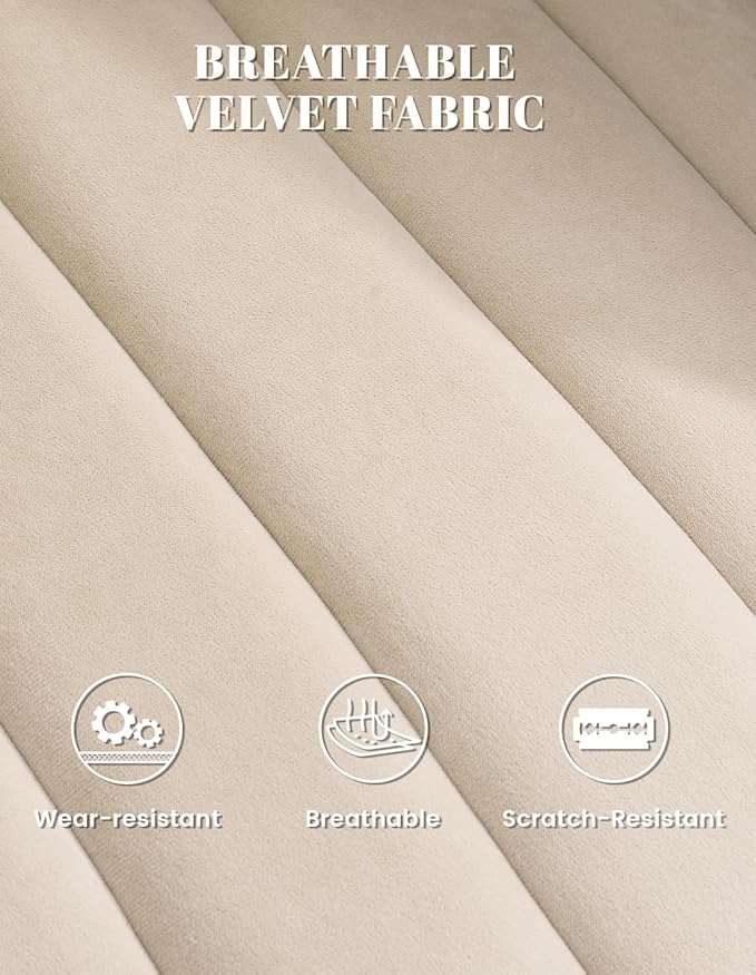 Kromax Swivel Accent Chair with Armrest, Set of 2, Mid Century 360 Degree Swivel Barrel Chair Overstuffed Tufted Velvet, Ideal for Living Room, Bedroom, Reading Room, Beige