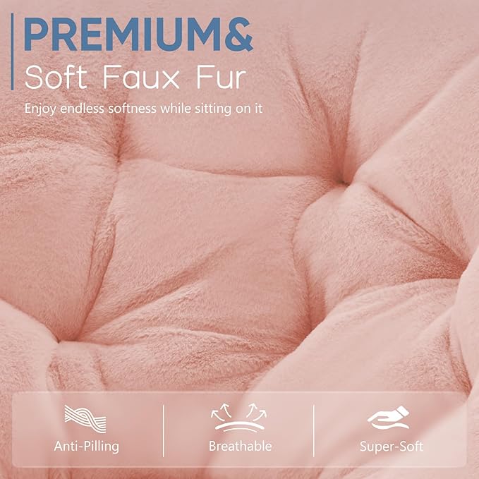 DUMOS Comfy Chair for Adults, Soft Faux Fur Folding Lounge for Bedroom Living Room Dorm Rooms Flexible Reading Chair for Teens, Large Size Foldable (Square-Blush)