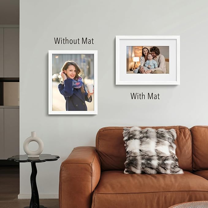 VCK 12x16 Picture Frame 2 Pack - White, High-End Wood Poster Frames with Tempered Glass, Display 8.5x11 Photo with Mat or 12x16 without Mat, Art Gallery-Quality, Wall Hanging, White