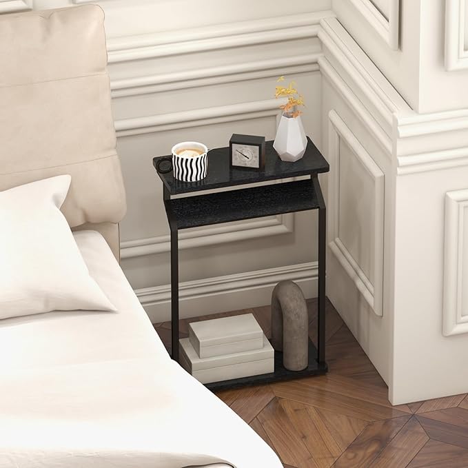 Livofloral Narrow Side Table for Small Spaces, Small End Table, Slim Couch Tray Tables, Small Side Table for Couch, Skinny Thin End Tables for Living Room, Bedroom, Black