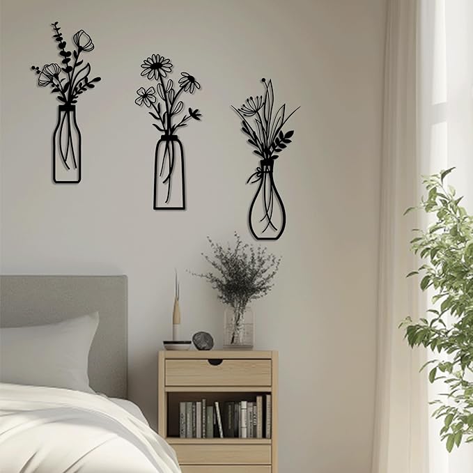 zituzitp 3 Pieces Metal Flower Wall Decor, Wall Art for Bathroom Living Room Kitchen Bedroom Dining Room Rustic Farmhouse Boho Wall Decor Houseworming Gift