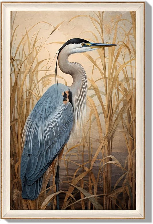 YUEYARIT Framed wall art, vintage wall decor, modern farmhouse style heron decor, canvas printed pictures, suitable for gifts, cottagecore bedroom, bathroom, living room, and office artwork.