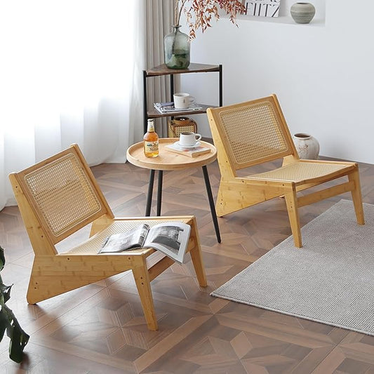 Mid Century Modern Accent Chair for Living Room, Low Lounge Chair with Solid Wood Frame, Comfy Armchair for Bedroom and Balcony, Wood