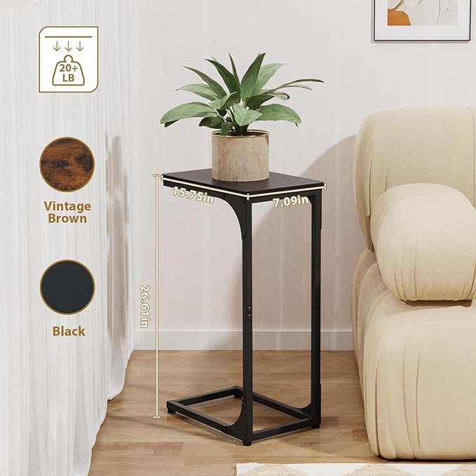 Narrow C Shaped End Tables Living Room TV Trays Set of 2, Small Thin Modern Side Table Skinny Slide Under Couch Tray Tables for Sofa Bedroom Small Space, Black