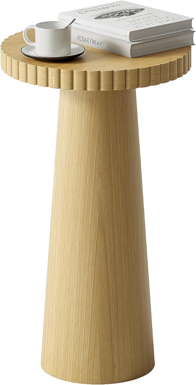 Small Side Table, Wood End Table with Fluted Pedestal Base, Round Drink Table for Small Spaces, Modern Accent Table for Living Room, Bedroom or Sofa Side (1, Oak)