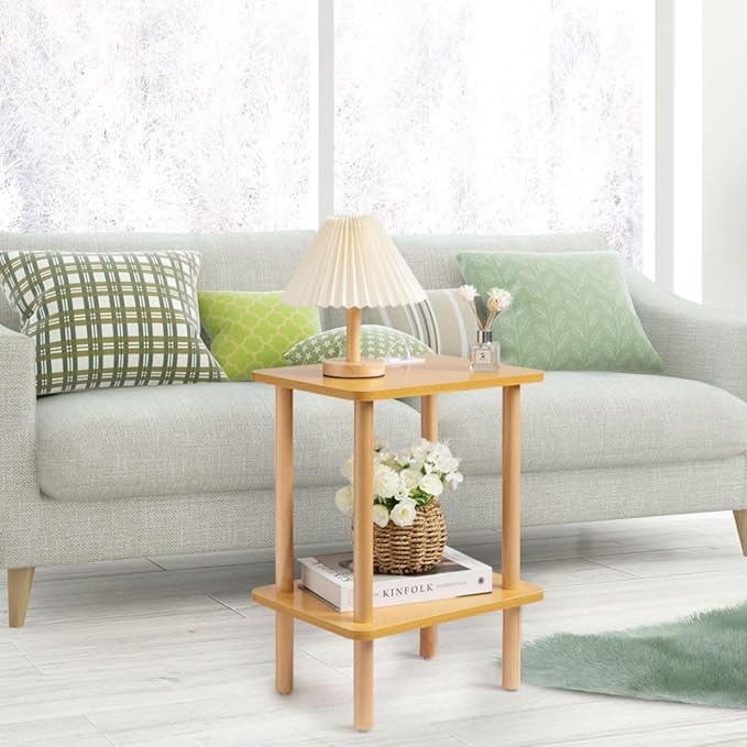 FORAOFUR End Table with Charging Station, Small Tables for Small Spaces in Living Room, Bedroom &Office, Nightstand Bedside Table with Solid Wood Legs, No Assembly Required