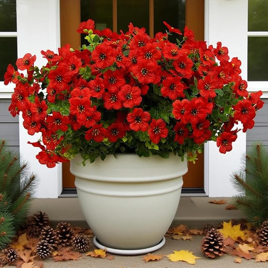12 Bundles Artificial Flowers for Outdoor Indoor Fake Flowers UV Resistant Artificial Outdoor Flowers Fake Plants Beautiful Faux Flower for Porch Garden Home Patio Decor Home Wedding (Red)