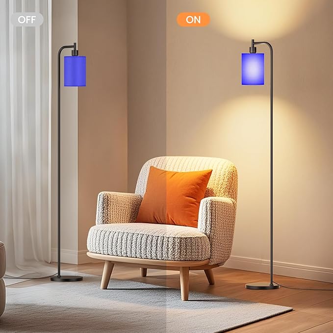 Floor Lamp with Linen Shade, Dimmable Tall Standing Lamp with Remote Control & 3 Color Temperatures, Modern Floor Lamps for Living Room Bedroom Office Corner, 9W LED Bulb Included