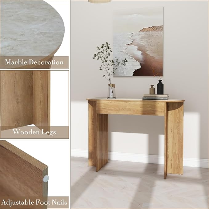 HEAH-YO Modern Console Table, Wooden Sofa Table with Narrow Countertop, 43.3" Entryway Tables for Hallway Entrance Living Room, Natural Color