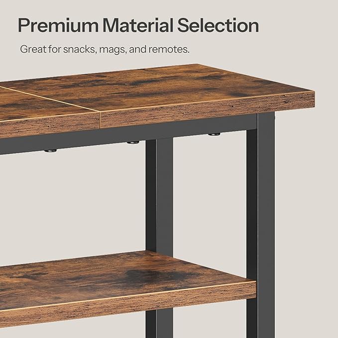 HOOBRO Narrow Side Table with Charging Station and LED Light, Small End Table with Storage, Skinny Nightstand with USB Port, Slim Bedside Table for Small Spaces, Living Room, Rustic Brown BF242UDBZ01