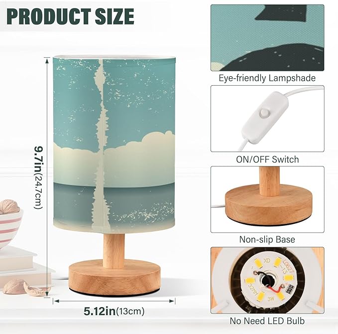 Flip Flop Summer Tropical Ocean Beach Nightstand Desk Lamp with Wood Base Fabric Shade for Living Room Bedroom Kids Room Office