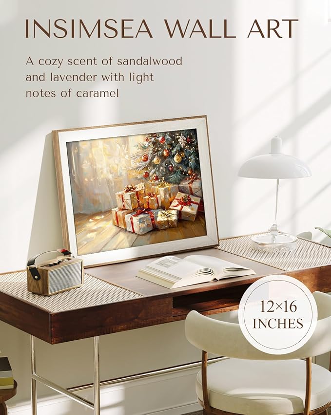 InSimSea Christmas Decor Framed Wall Art, Gifts under the Christmas tree Canvas Painting, Warm Holiday decor Unique Christmas Gifts For Table Wall Farmhouse Mantel Home Office 12L x 16W