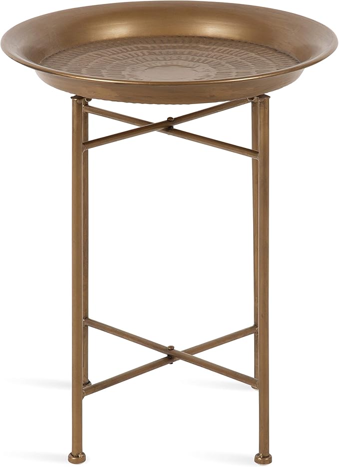 Kate and Laurel Mahdavi Round Hammered Metal Tray End Table, Dark Gold