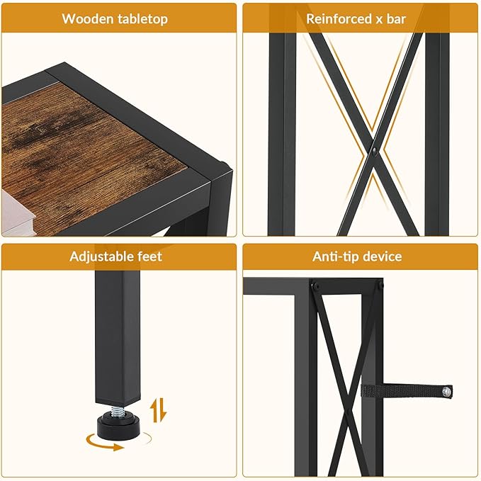 41.8" Console Table, Narrow Behind The Couch Table with Outlet, Industrial Skinny Stand for Hallway, Entryway, Living Room, Bedroom, 6.5 Feet Power Cord,Rustic Brown