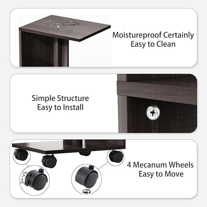 1 Pack Night Stand with Charging Station, Bedside Table for Couch, USB Ports and Outlet, Side/End Table with 3-Layer Storage Shelves for Small Spaces, Living Room, Bedroom, Bedside (Brown)