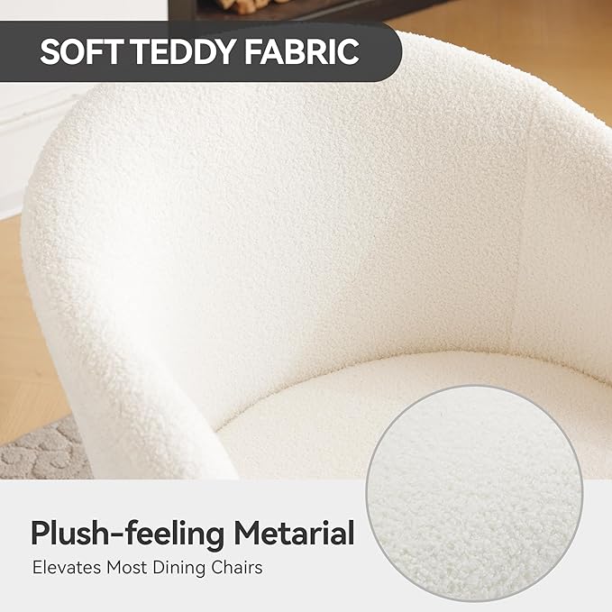 Modern Small Accent Chair Set of 4, Comfy Sherpa Makeup Vanity Chair with Metal Legs, Decorative Dining Chair no Wheels for Living Room, Dressing Room, Bedroom, White