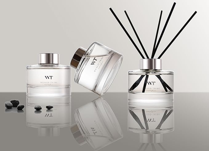 WEALD TRIBE Flower Reed Diffuser Set Balsam Fir Scent for Bathroom Accessories Shelf Decor & Air Fresheners, Fresh Air Sticks Defusers with 5.1 fl oz Essential Oils, House Office Decor & Gifts