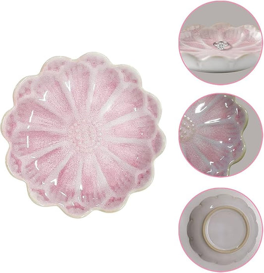 Lotus Ceramic Jewelry Tray, Small Trinket Jewelry Ring Holder Organizing Dish, for Parents Daughter Friends Sister, Birthday Gifts for Women, Pink
