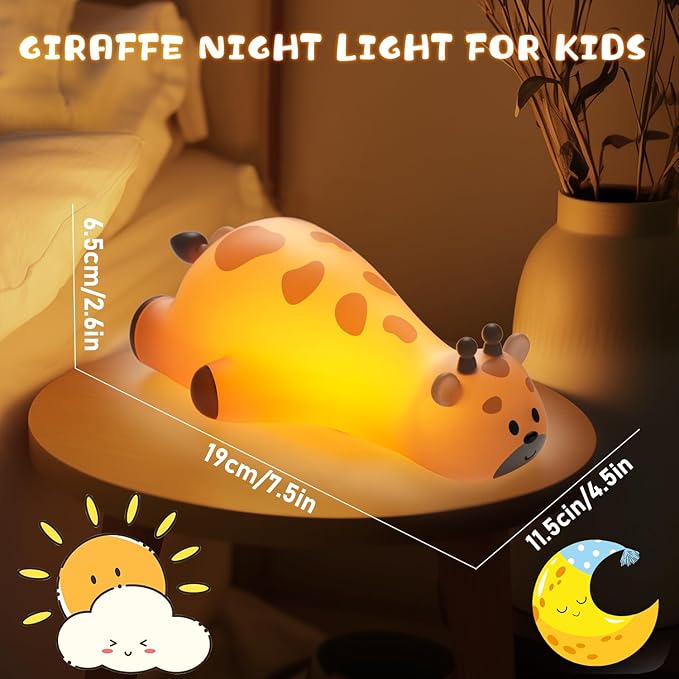 Cute Giraffe Night Light for Kids，3-Level Dimmable Nursery Nightlight, Silicone Squishy Light Up Gifts, Rechargeable Touch Control Nursery Bedside Light, Animal Decor Gift for Baby Toddler Room