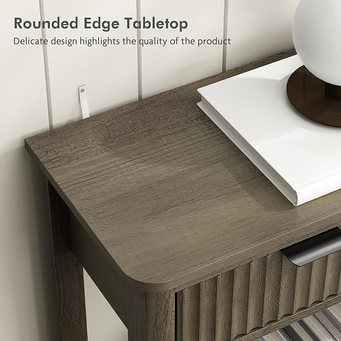 Set of 2 Console Table with Drawers, Modern 47.1" Entryway Table with Storage Shelf, Boho Narrow Skinny Behind Couch Wood Sofa Table for Living Room Hallway Entrance Foyer,Washed Oak