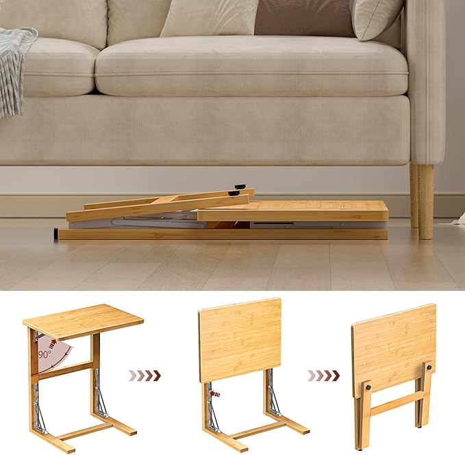Tatub Folding TV Tray Table, 24" Foldable C Shaped end Table for Couch Laptop Living Room Bedroom Home Office
