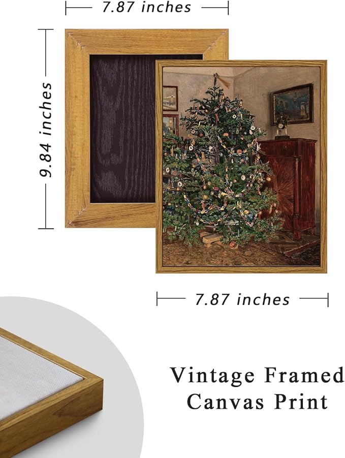 ARPEOTCY Vintage Framed Wall Art, 8x10in, Antique Winter Christmas Tree Canvas Wall Decor Paintings for Living Room, Rustic Country Holiday Prints for Bedroom Bathroom, Gifts