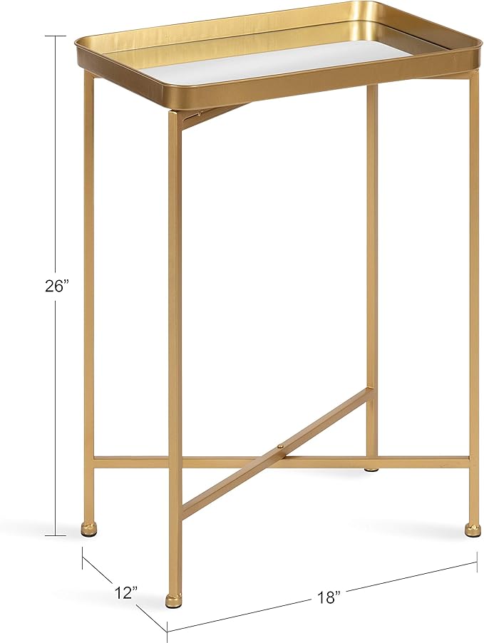 Kate and Laurel Celia Modern Mirrored Tray Side Table, 18 x 12 x 26, Gold, Foldable Rectangular End Table for Storage and Display