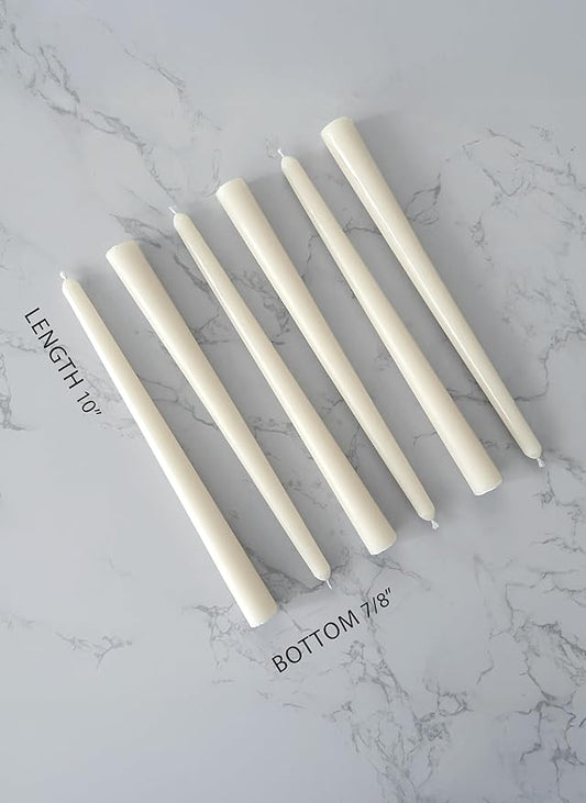 12pk 10" Classic Taper Candles, Ivory, 7-8 Hours Long Burning, Unscented Tall Candlesticks