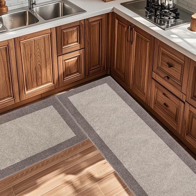 Machine Washable (24" x 36"+ 24" x 60"') Kitchen Rugs Set of 2, Non Slip Kitchen Mats for Floor, Absorbent Entrance Runner Rugs for Bedroom, Hallway, Bathroom, Door (Roll Packing)