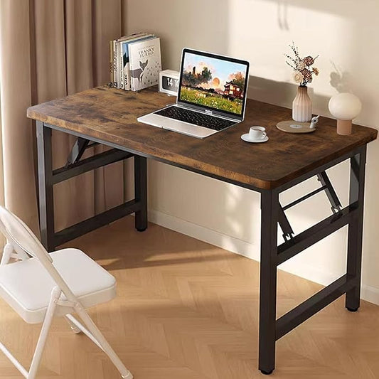 47.2 Inch Folding Table，Square Folding Desks for Small Space,Small Foldable Desk No Assembly,Rustic Brown.