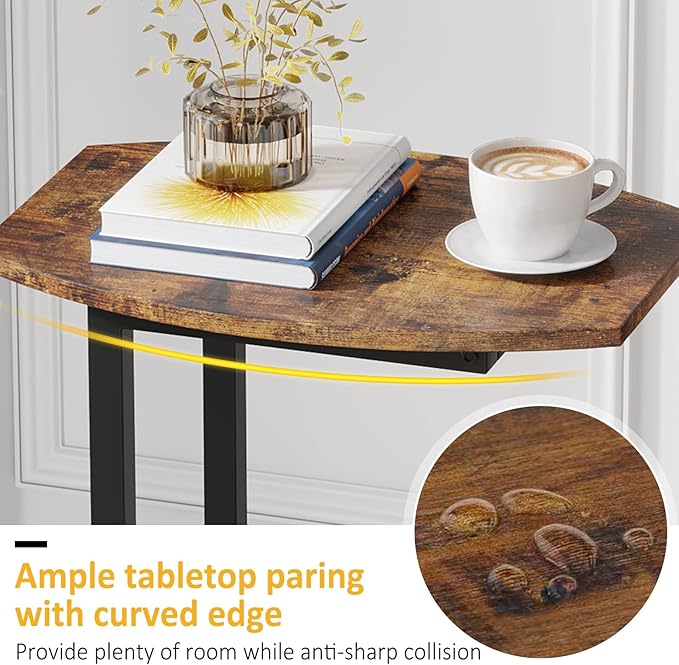 Hosfais Small Side Table End Table, C Shaped Barrel Coffee Table with Metal Frame, Wooden TV Tray for Living Room, Bedroom, Couch, Small Spaces (Rustic Brown)