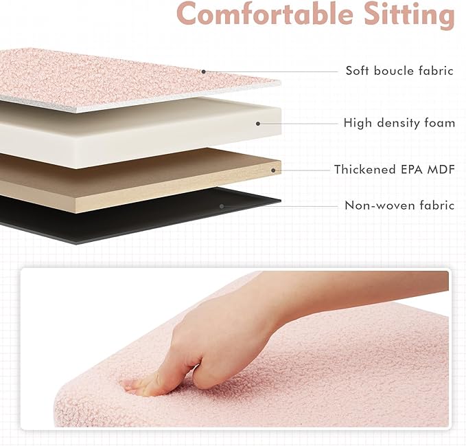 B FSOBEIIALEO Small Storage Ottoman Cube Sherpa Ottomans Foot Rest, Foldable Boucle Ottoman, Faux Teddy Fur, Pink 12.6"x12.6"x12.6"