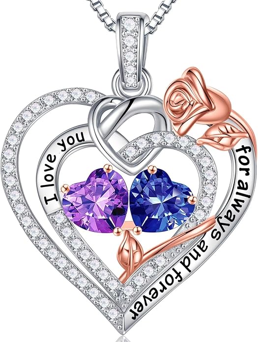 Iefil Christmas Gifts for Wife Women - 925 Sterling Silver Double Birthstone Necklace, Anniversary Birthday Gifts for Women, Jewelry Gift for Wife Girlfriend Mom Her
