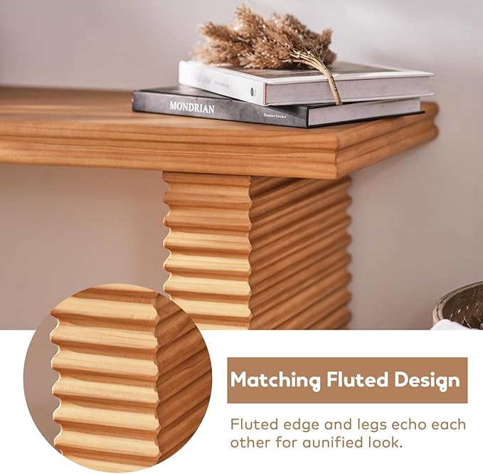 Wnutress Wood Console Table, 55.3" Long Sofa Table, Farmhouse Fluted Entryway Table for Living Room, Hallway, Entrance Foyer, Easy Assembly, Natural