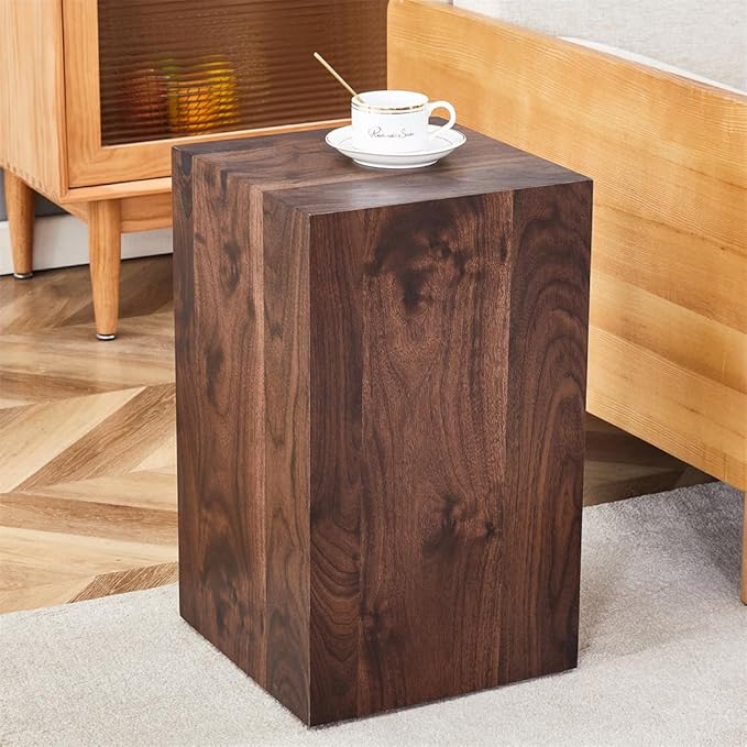 Side Table, End Table with Wood Grain, Modern Beside Sofa Couch Tables, Cube Accent Living Room Table, Bedside Table Nightstand for Small Spaces, Bedroom
