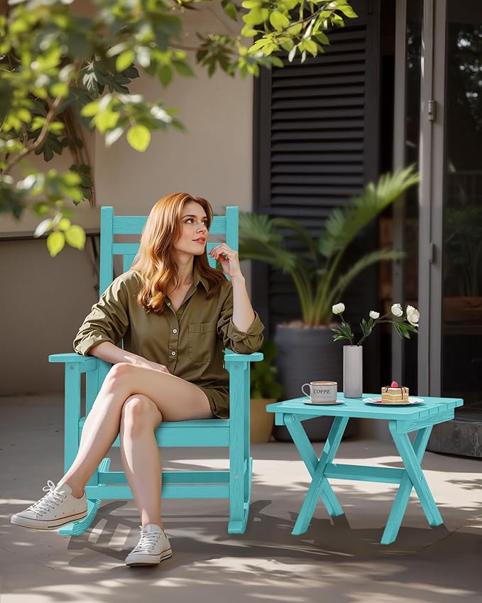 SERWALL Adirondack Side Table, No Assembly Outdoor End Table, HDPE Small Folding Table for Backyard Pool Porch, Aruba