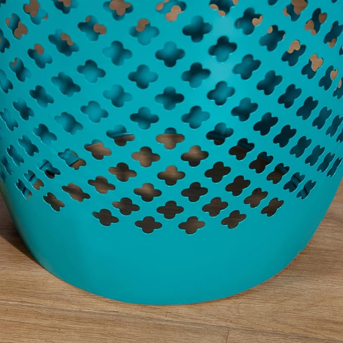 Outsunny 12.5" Steel Outdoor Side Table, Round Hollow Drum Patio End Table, Accent Table for Indoor and Outdoor, Blue