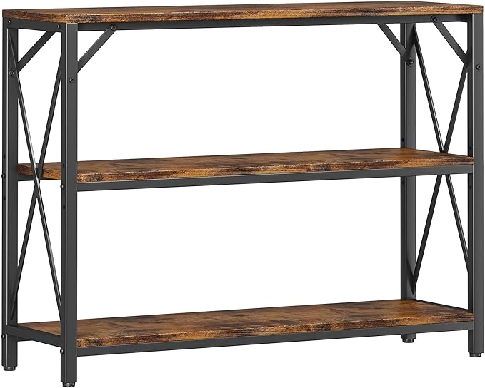 Homeiju Entry Table 40" Width, 3-Tier Entryway Table with Storage, Industrial Sofa Table with Open Shelves, Foyer Tables for Entryway, Hallway, Kitchen, Living Room and Bedroom, Rustic Brown