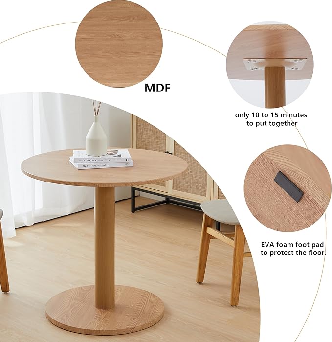 Round Dining Table, Circle Dining Table for 2-4 31.5 in, Modern Farmhouse Small Dinner Breakfast Tulip Table, for Kitchen/Small Space/Little Nook - Natural