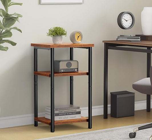 Sweetcrispy 3-Tier End Tables with Adjustable Feet, Bed Side Table, Small Nightstand for Bedroom, Office, Living Room Furniture, 2 Pack, Rust
