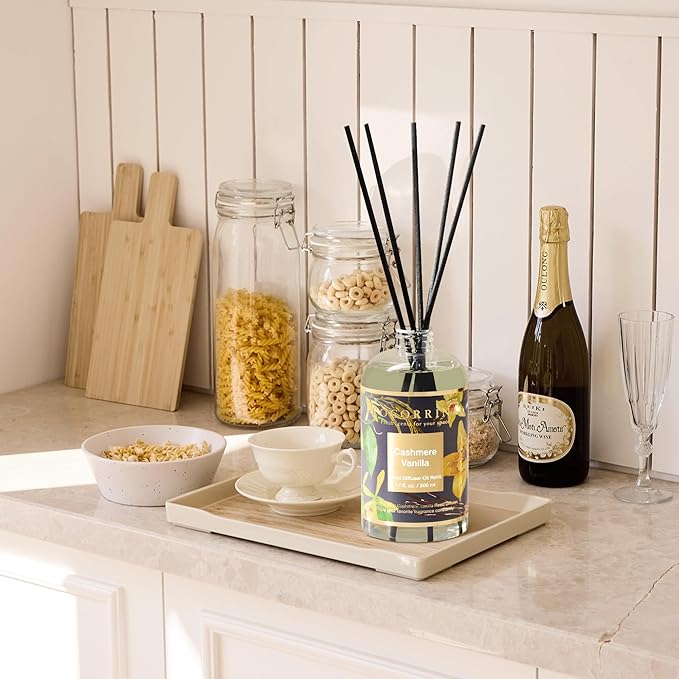 Cocorrína Reed Diffuser Refill Cashmere Vanilla 17oz (500ml) with 8 Rattan Sticks - Premium Long-Lasting Essential Oil, Home Fragrance for Bedroom, Bathroom Home Decor