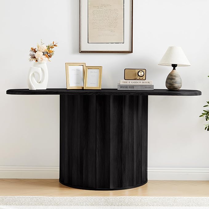 59'' Console Table for Entryway, Narrow Wooden Sofa Tables Behind Couch, Modern Fluted Entryway Table with Storage Accent Table for Hallway, Living Room, Entrance, Foyer (Black)