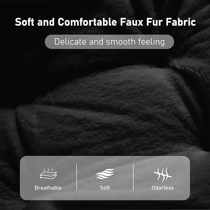 Comfy Oversized Saucer Chair, Soft Faux Fur Reading Lounge Chair for Adults, Stable X-Large Metal Frame and Non-Slip Pad, Foldable Cozy Chairs for Bedroom, Living Room, Dorm, Office, Black