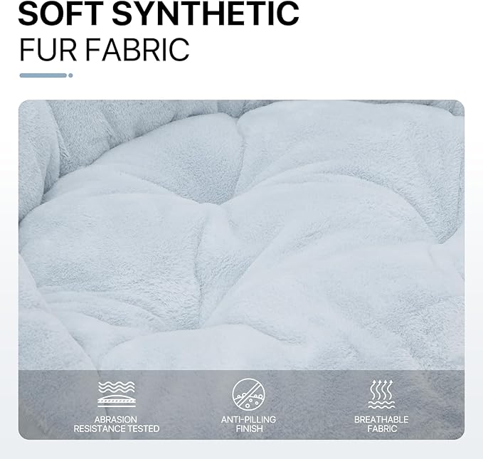 Athena Collection Comfy Saucer Chair Folding Cozy Chair for Bed Room Living Room Accent Chair Faux Fur Reading Chair Foldable Metal Frame Lazy Chair Moon Chair for Adult Set of 2, Blue