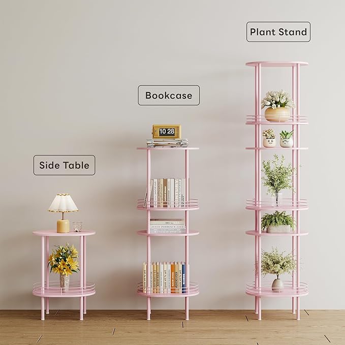 Small Round Side Table Set of 2,Bedside Table with Storage, Morden Round Nightstand, Samll Side Table for Living Room，Bathroom，Bedroom, Nursery, Laundry, Pink