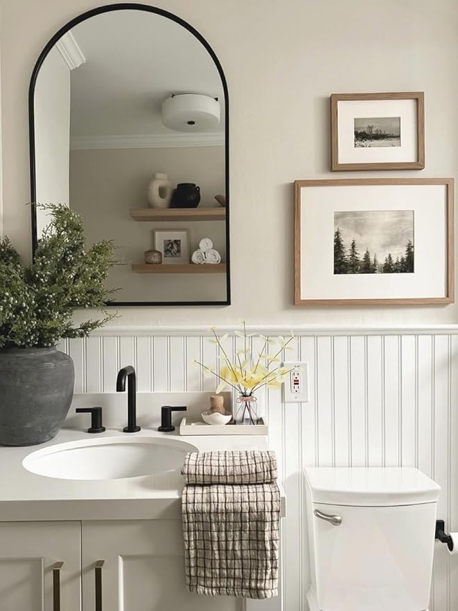 Artificial Eucalyptus Stems in Glass Vase with Faux Water, 14" Fake Plants for Home Decor, Coffee Table Centerpieces, Office, Bathroom & Farmhouse Weddings - Faux Plants Decorations