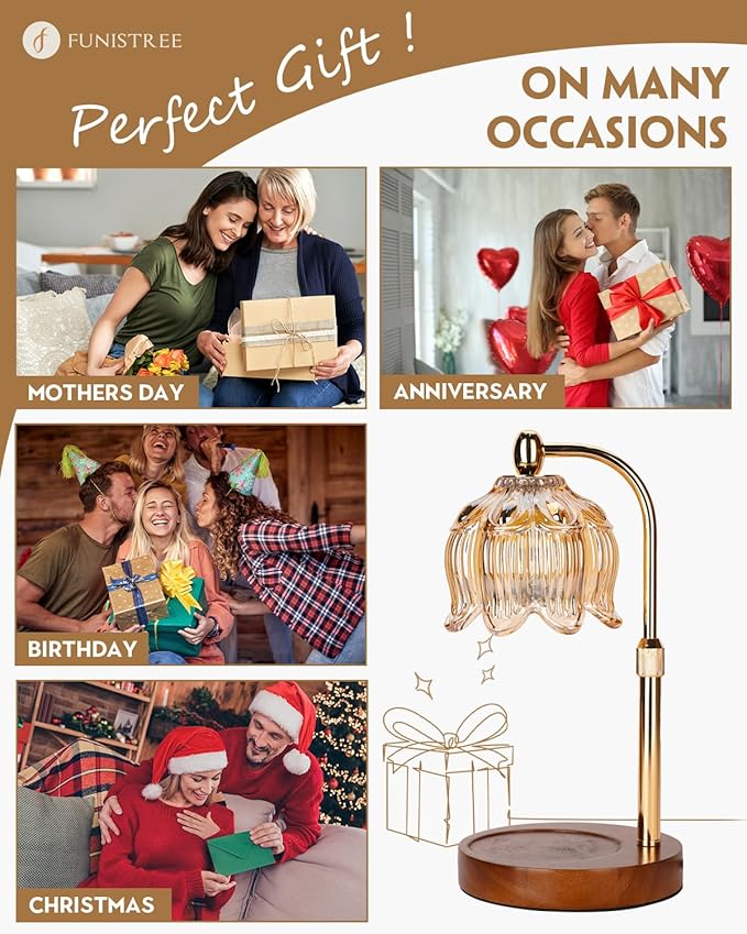 Candle Warmer Lamp with Timer Dimmable, Height Adjustable, Birthday Gifts for Women Mom, Suitable for New Home Decoration, Christmas Gift Lotus Flower Candle lamp,With 2 bulbs,Suitable for Jar Candles