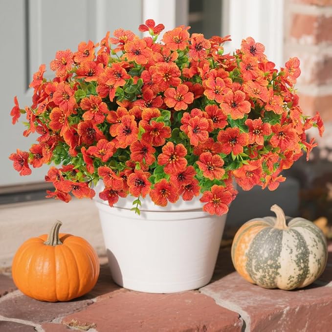 12 Bundles Artificial Flowers for Outdoors Indoor Fall Flowers Home Decoration,Fake Mums Silk Daisy Flower Plant for Outside,Plastic Flower UV Resistant Faux Mums for Garden Patio Boxwood Autumn Decor