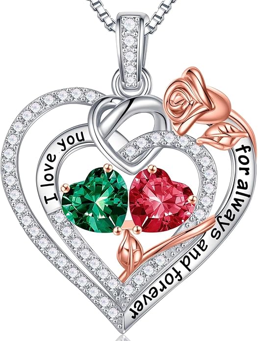 Iefil Christmas Gifts for Wife Women - 925 Sterling Silver Double Birthstone Necklace, Anniversary Birthday Gifts for Women, Jewelry Gift for Wife Girlfriend Mom Her